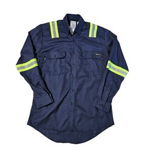 NWT Workrite FR High Visibility Reflective Long Sleeve Button Down Shirt Size M